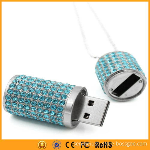 Silver Cylindrical Crystal Pendrive 8GB 16GB 32GB Crystal USB Drive